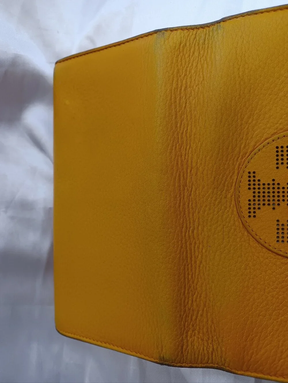 Tory Burch Marion Perforated Leather Zip Continental Wallet in a Mustard Yellow